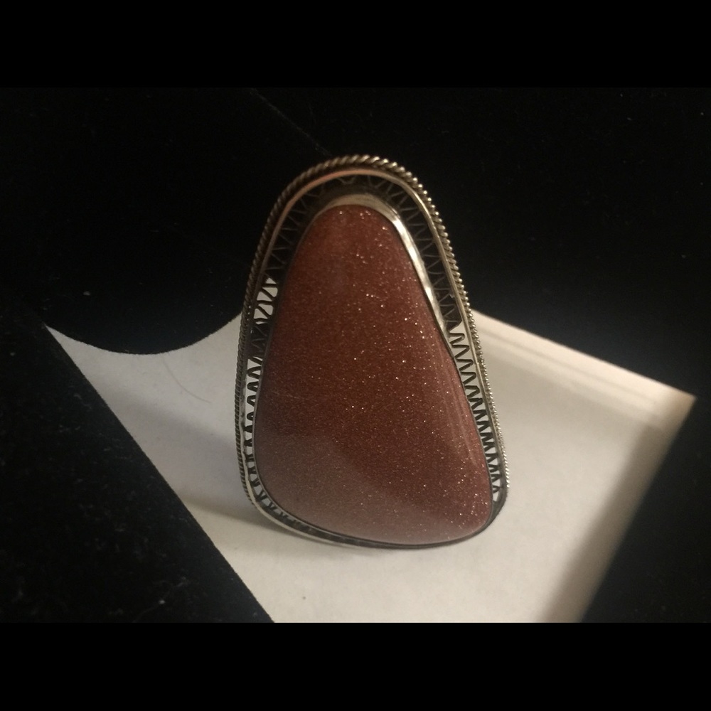 Large Sterling Filigree Goldstone Pin/Pendant